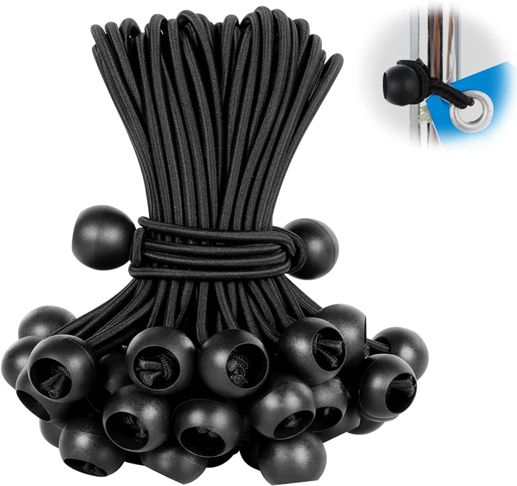 High Quality Black Bungee Ball Cords Tie Down Ball Bungee Outdoor Elastic Ball Loop Bungee Cord for Tent