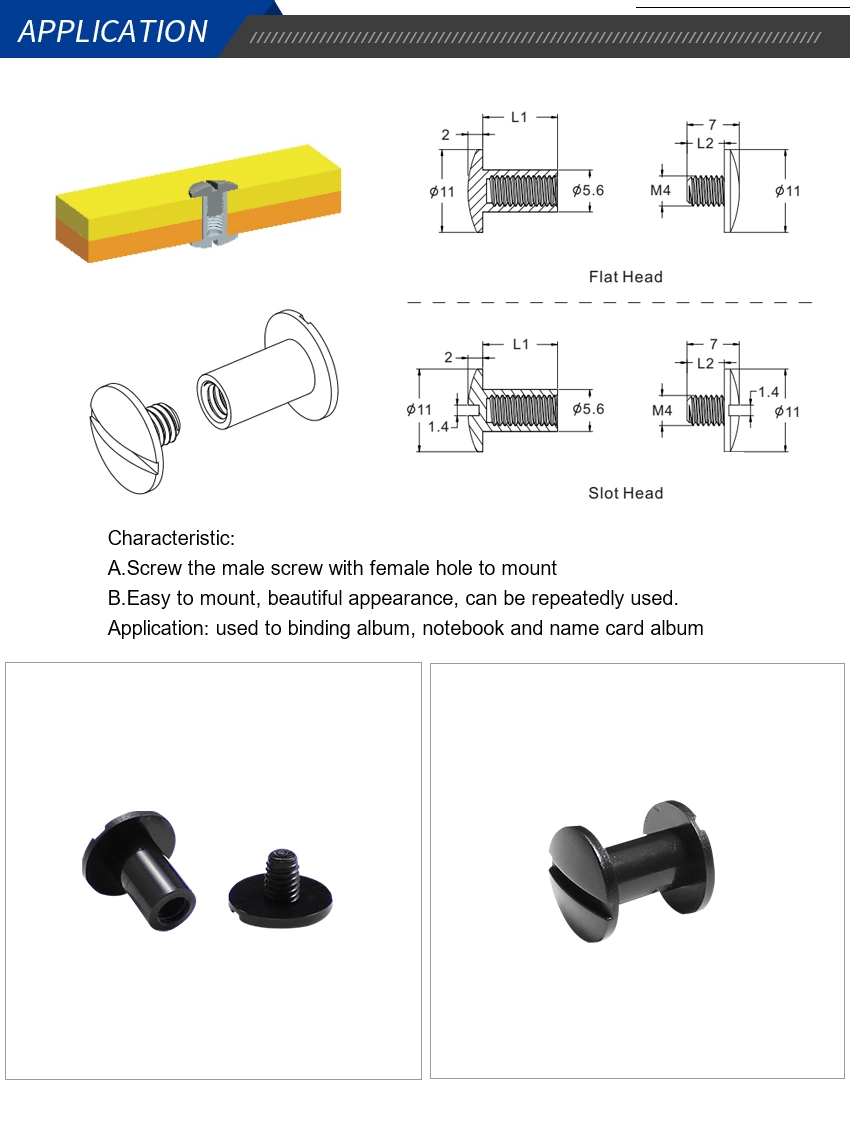 Plastic Nylon Injection Book Binding Rivet Screw Paper Clips Push to Lock Snap Fastener